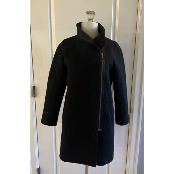J.‎ CREW Pea Coat Womens Size 0 Wool Black Zip Jacket Classic Preppy - Picture 3 of 12